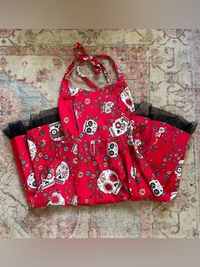 Women’s Red Day of the Dead Halter Dress
